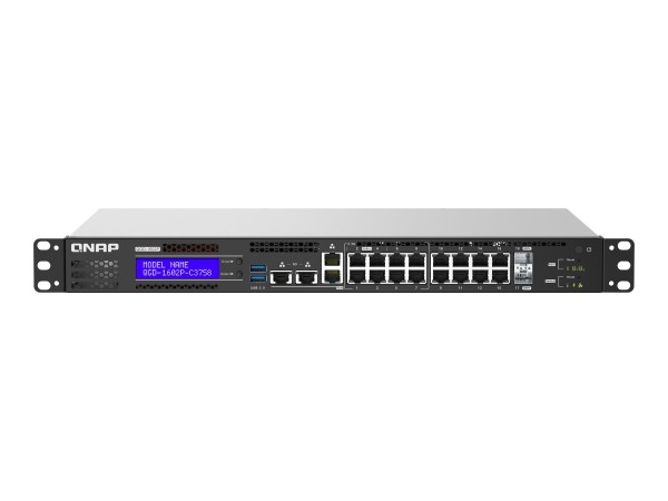 QNAP QGD-1602P-C3758 8xPoE-Ports mit 2,5GbE 8xPoE-Ports mit 1GbE 2xSFP+ 10G QGD-1602P-C3758-16GB