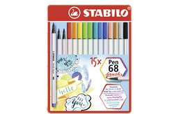 STABILO Pinselstift Pen 68 brush, 15er Metall-Etui