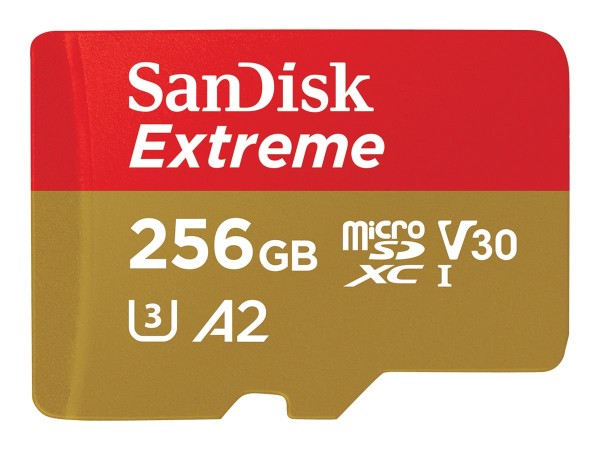SANDISK Extreme 256GB microSDXC Speicherkarte Kit (2022) bis 190 MB/s,C10,U SDSQXAV-256G-GN6MA