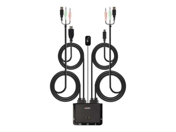 LINDY 2 Port HDMI 18G, USB Type C Cable KVM Switch 42347