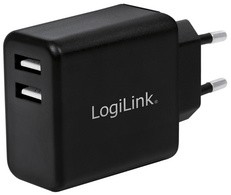 LogiLink USB-Adapterstecker, 2x USB, 12 Watt, schwarz