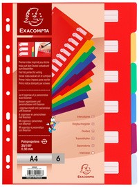 EXACOMPTA Kunststoff-Register, blanko, A4, 6-teillig