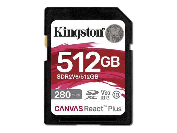KINGSTON Canvas React Plus SDXC UHS-II 280R/150W U3 V60 for Full HD/4K 512G SDR2V6/512GB