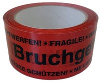 HAPPEL Signalklebeband "Bruchgefahr", 50 mm x 66 m, rot