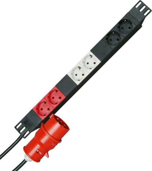 KOPP Steckdosenleiste 19 Zoll 6fach Schwarz, Grau, Rot CEE-Stecker Kopp 930 930105013