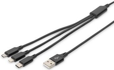 DIGITUS 3-in-1 Ladekabel, USB A-Lightning + Micro USB+USB-C