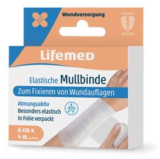 Lifemed Mullbinde elastisch, weiß, 60 mm x 4,0 m