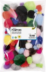 folia Pompons, 100 Stück, Größen und Farben sortiert