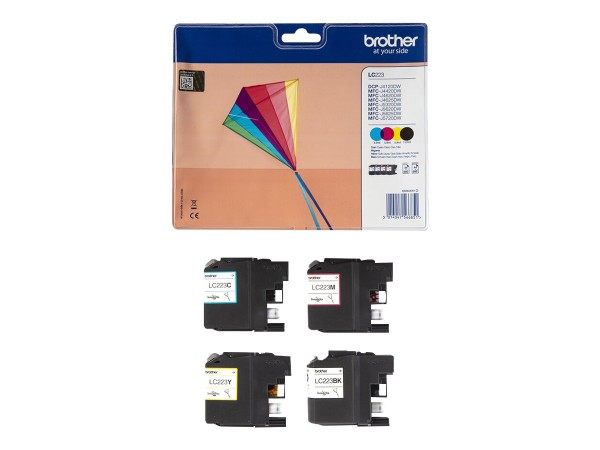 BROTHER LC223 4er Pack Schwarz, Gelb, Cyan, Magenta Tintenpatrone LC223VALBP