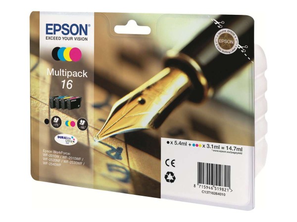 EPSON 16 Multipack 4er Pack Schwarz, Gelb, Cyan, Magenta Tintenpatrone C13T16264010