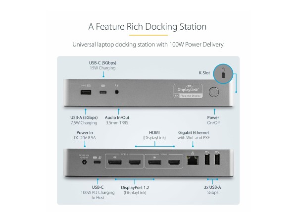 STARTECH.COM STARTECH.COM Universal Laptop Dockingstation - USB-C & USB 3.0 Dock - Dual 4K - Mac Windows & Chrome