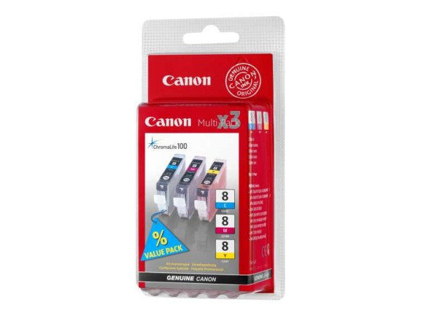 CANON CLI 8 3 Color Multipack Gelb, Cyan, Magenta Tintenbehälter 0621B026