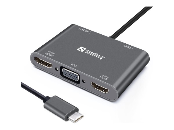 SANDBERG USB-C Dock 2xHDMI+1xVGA+USB+PD 136-35