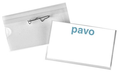 pavo Namensschild, mit Wellennadel, 54 x 90 mm, transparent