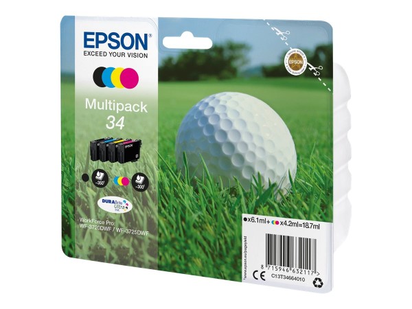 EPSON 34 Multipack 4er Pack Schwarz, Gelb, Cyan, Magenta Tintenpatrone C13T34664020