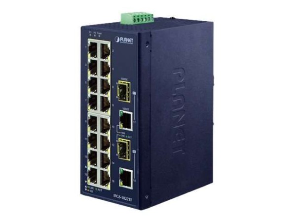 PLANET TECHNOLOGY IP30 Industrial 16-Port IFGS-1822TF