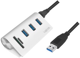 LogiLink USB 3.0 Hub + mit Kartenleser, 3-Port, silber