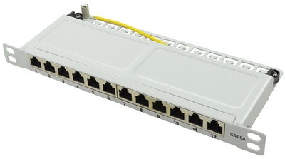 LogiLink 10" Patch Panel Kat.6A, 12 Ports, lichtgrau, 0,5 HE