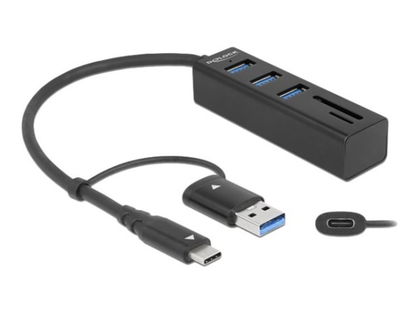 DELOCK 3 Port USB 3.2 Gen 1 Hub + SD und Micro SD Card Reader mit USB Type- 63859