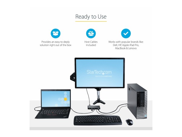STARTECH.COM STARTECH.COM 2 Port Hybrid USB-A + HDMI USB-C KVM-Switch Einzelner 4K 60Hz HDMI 2.0 Monitor Kompakte