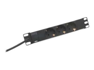 DIGITUS Steckdosenleiste 3-fach 25,4cm 10Zoll schwarz inkl. Einbauwinkel DN-95411