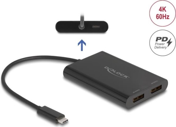 DELOCK DELOCK Adapter USB Type-C zu 2 x DisplayPort 4K 60 Hz mit DisplayLink Grafik und USB PD