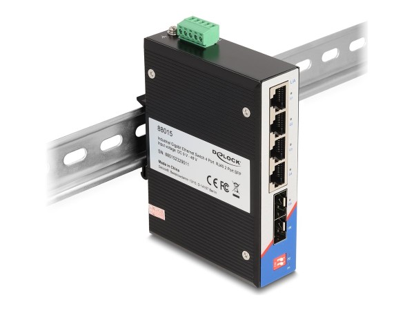 DELOCK DELOCK Industrie Gigabit Ethernet Switch 4 Port RJ45 2 Port SFP für Hutschiene