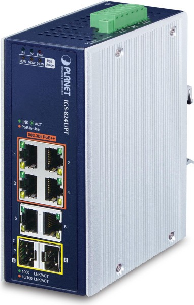 PLANET TECHNOLOGY PLANET TECHNOLOGY PLANET Industrial 4-Port GE 802.3at + 2 GE + 2 100/1000X SFP