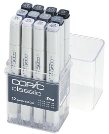 COPIC Marker classic, 12er Grau Set "CG", kalte Grautöne