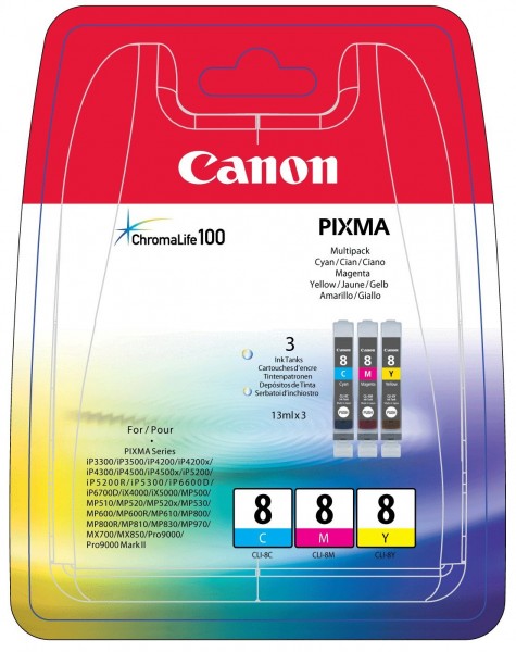 CANON CLI 8 Multipack 3er Pack Gelb, Cyan, Magenta Tintenbehälter 0621B029