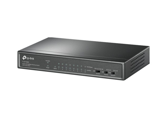 TP-LINK 9-Port 10/100 Mbps Desktop Switch with 8-Port PoE+ 65 W PoE Power, TL-SF1009P