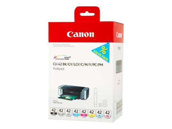 CANON CLI 42 BK/GY/LG/C/M/Y/PC/PM Multipack 8er Pack Dye Based Black, Dye B 6384B010