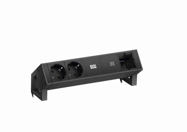 BACHMANN DESK2 2xCEE7/3 1xUSB C 902.966 30W 1xCM 0,2m GST18 RAL9005 902.966
