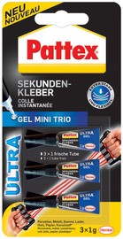 Pattex Sekundenkleber Ultra Gel Mini Trio, 3 Tuben à 1 g