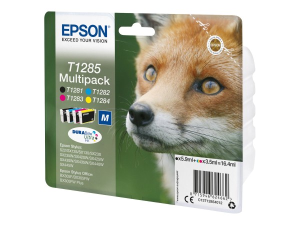 EPSON T1285 Multipack 4er Pack Schwarz, Gelb, Cyan, Magenta Tintenpatrone C13T12854012