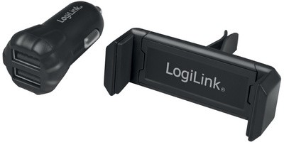 LogiLink USB-KFZ-Ladegerät & Smartphone-Halter, schwarz