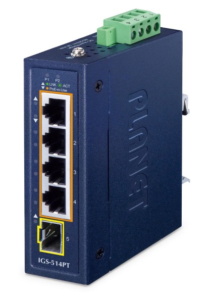 PLANET TECHNOLOGY PLANET TECHNOLOGY  Industrial 4-Port PoE + 1-Port SFP
