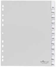 DURABLE Kunststoff-Register, A4, PP, 12-teilig, grau