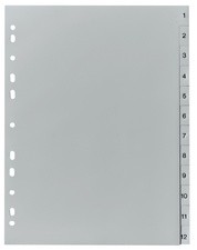 herlitz Kunststoff-Register, Zahlen, A4, 12-teilig, grau