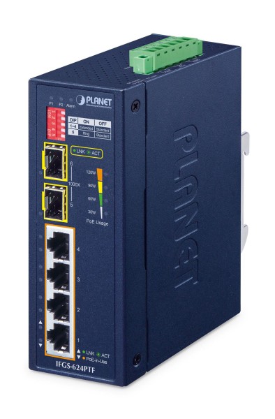 PLANET TECHNOLOGY PLANET TECHNOLOGY Industrial 4-Port 100TX+2-Port 100TX SFP