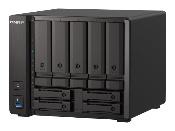 QNAP 9-bay NAS, AMD Ryzen V1500B 4C 8T 2.2GHz, 8GB DDR4 SODIMM, 5 x 2.5"/3. TS-H973AX-8G