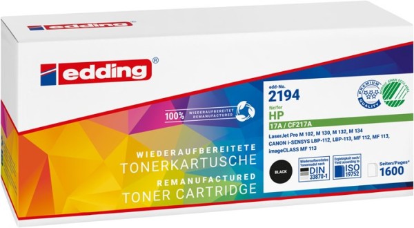 EDDING EDDING EDD-2194 Toner einzeln ersetzt HP 17A (CF217A) Schwarz Kompatibel Toner (18-2194)