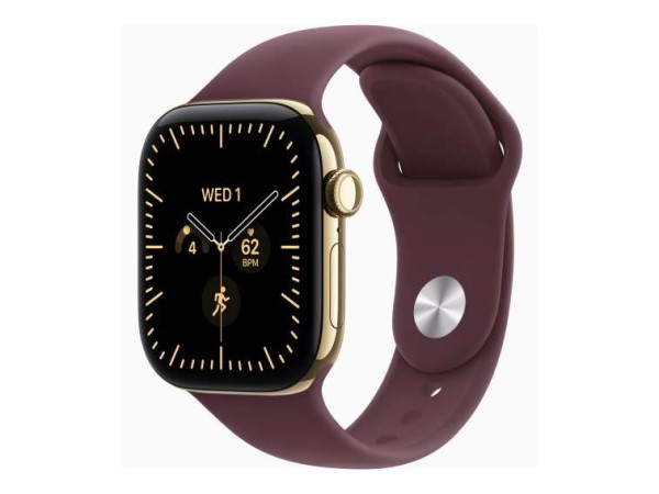 APPLE Watch S12 Titan Brillantgold Cellular 42mm (Sportarmband burgunder) M MJGK4ZR/A
