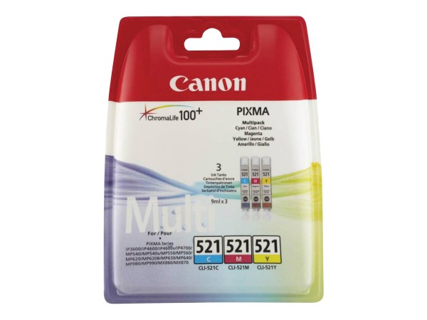 CANON CLI 521 Multipack 3er Pack Gelb, Cyan, Magenta Tintenbehälter 2934B010