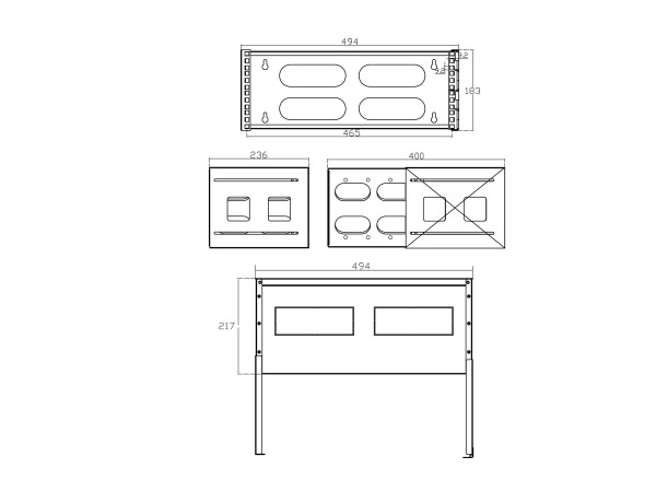INTOS ELECTRONIC INLINE ® 19" Rack zur Wandmontage, 4HE, 24-40cm Tiefe, mit Abdeckung, grau