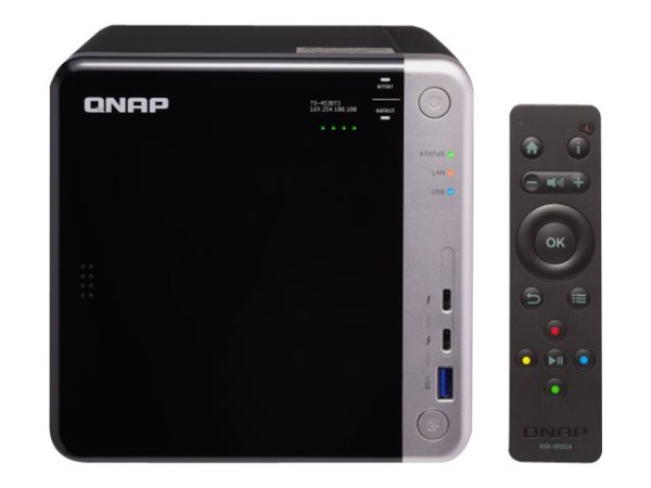 QNAP 4-Bay quad-core 1.7 GHz short-depth rackmount NAS with 100W power supp TS-453BT3-8G