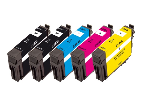 PEACH PEACH Multi Pack Plus E18XL 5er Pack Schwarz, Gelb, Cyan, Magenta wiederaufbereitet Tintenpatrone