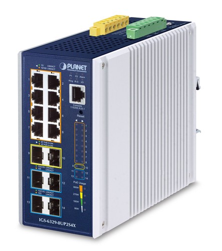 PLANET TECHNOLOGY PLANET TECHNOLOGY Industrial 8-Port GE 802.3bt PoE++ IGS-6329-8UP2S4X