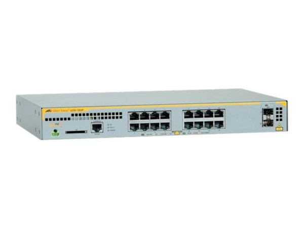 ALLIED TELESIS ALLIED L2+ managed switch, 16 x 10/100/1000Mbps POE ports, 2 x SFP uplink slots, 1 Fixed AC power su