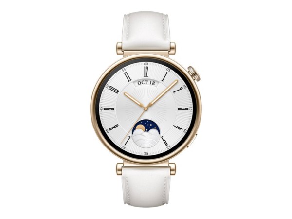 HUAWEI Watch GT 4 Smartwatch 41mm (Aurora) gold, White Leather AMOLED-Displ 55020BJB